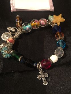 Glass Bead Charm Bracelet Multi Color Catholic Christian Mother Mary