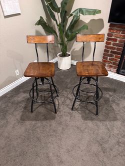 Industrial Wood and Metal Bar Stools – Set of 2