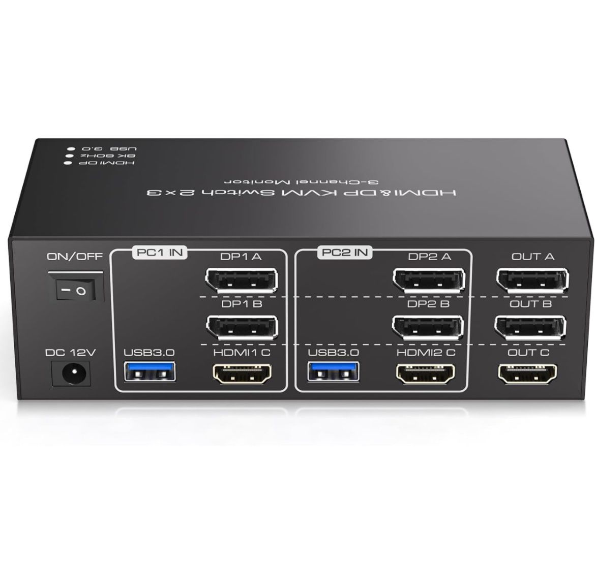 HDMI Displayport KVM Switch 8K@60Hz 3 Monitors 2 Computers 4K@120Hz USB 3.0  4 USB Devices 12V 