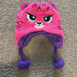 kids hot pink cat beanie