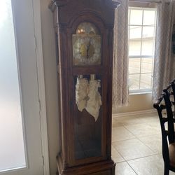 81”H x 19”W x 12”D 1980’s Built Solid Wood Grandfather Clock