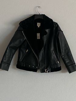 GAP Kids Leather Jacket with Faux Fur Collar