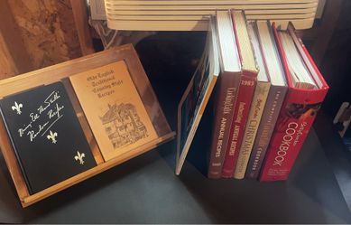 Collection of Cookbooks and Book Stand