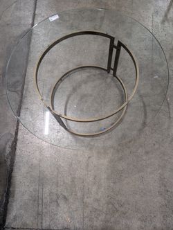 Contemporary Circular Glass Coffee Table with Geometric Metal Base