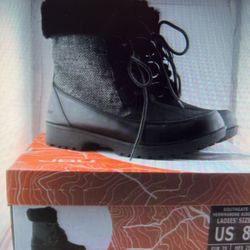 JBU Ladies' Size 8 Mid-Calf Winter Black & Gray Southgate Herringbone Fur Boots