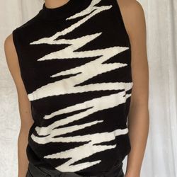 Black And White Zig Zag Sweater Vest