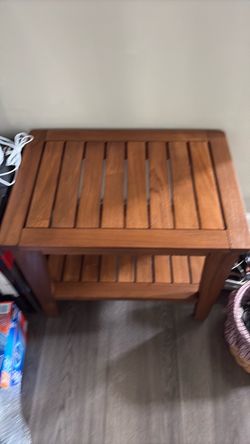Wood Slatted Side Table with Lower Shelf