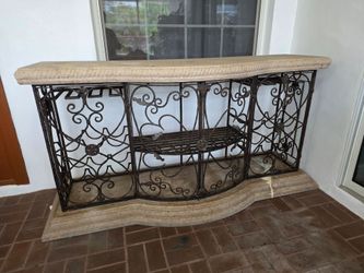 Vintage Wrought Iron Console Table with Wine Racks