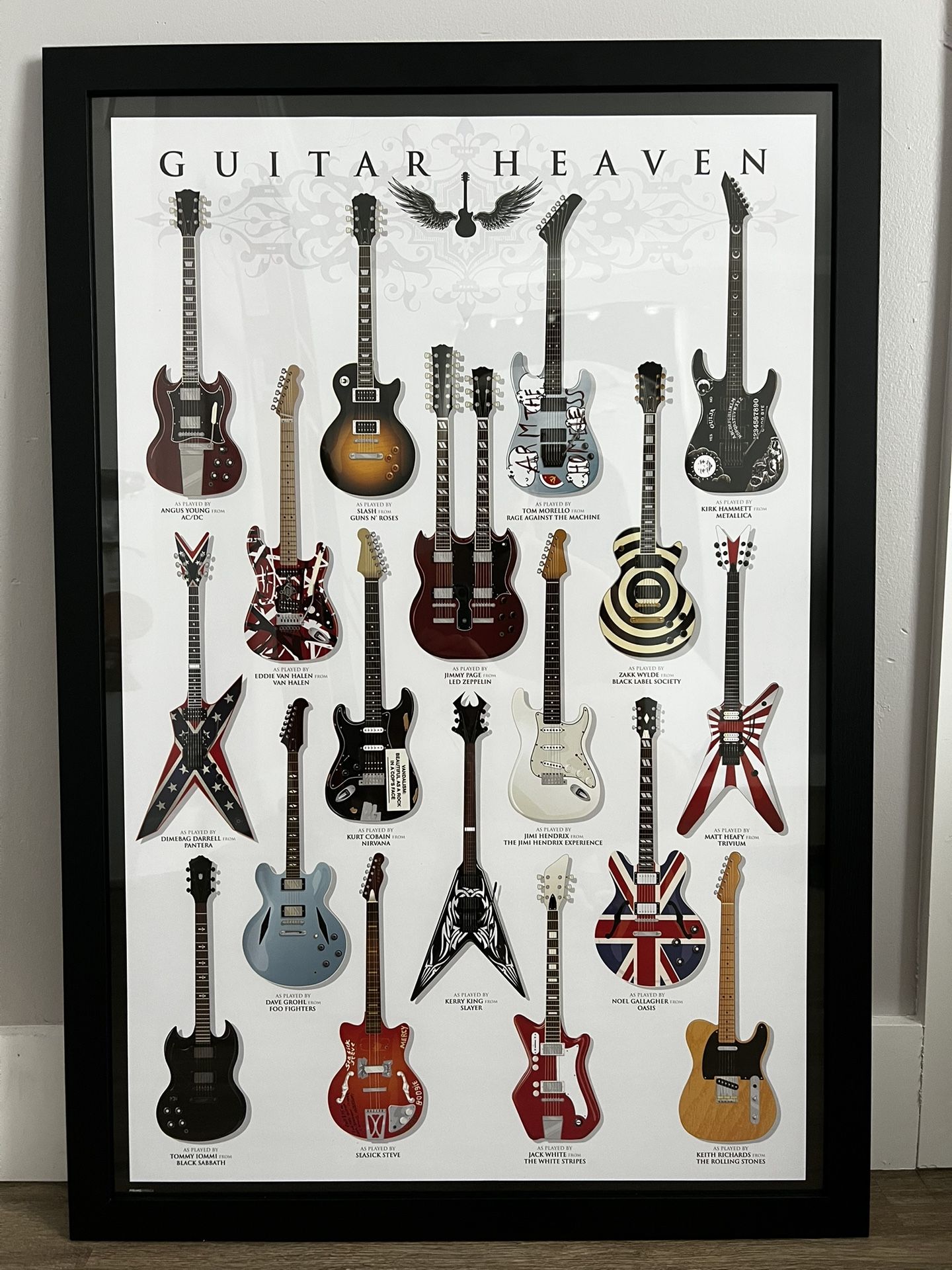 Large Guitar Heaven Framed Poster Decor Wall Art Music