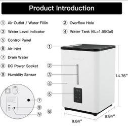 Evaporative Humidifier for Bedroom, 1000ml/h, 1.55Gal
Natural evap, no white dust, furniture-safe, 7-speed w/auto humidistat, 30dB sleep, 24h run, top