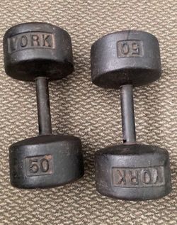 Pair Of York Roundhead 50 Pound Dumbbells READ THE DISCRIPTION