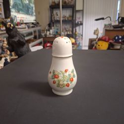 Vintage Late 1970's Avon Porcelain Sugar Or Spice Shaker Decorated With A  Strawberry Pattern & 22K Gold Trim, Made In Brazil 5"H