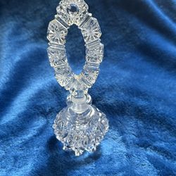 Vintage Antique Clear Cut Glass Perfume Bottle with Oversized Open Design Stopper