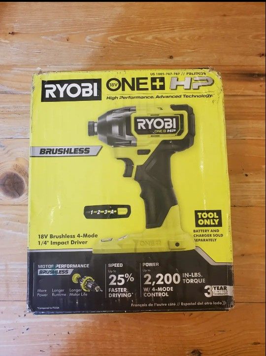 NEW RYOBI PBLID02 18V BRUSHLESS CORDLESS 4-MODE 1/4 INCH IMPACT DRIVER - TOOL ONLY