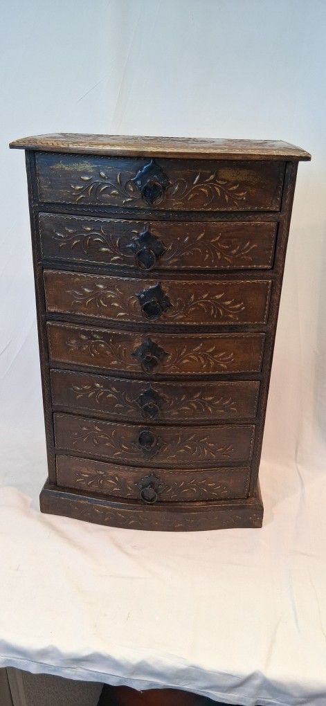 Vintage Rustic Wood Handcrafted 7 Drawer Cabinet Chest