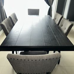 Black Wood Dining Table, 6 Piece