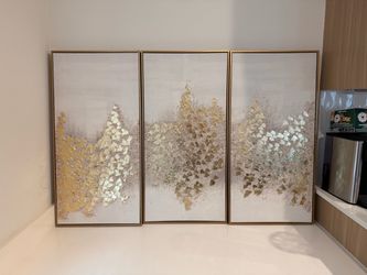 Abstract Gold Leaf Canvas Wall Art Triptych