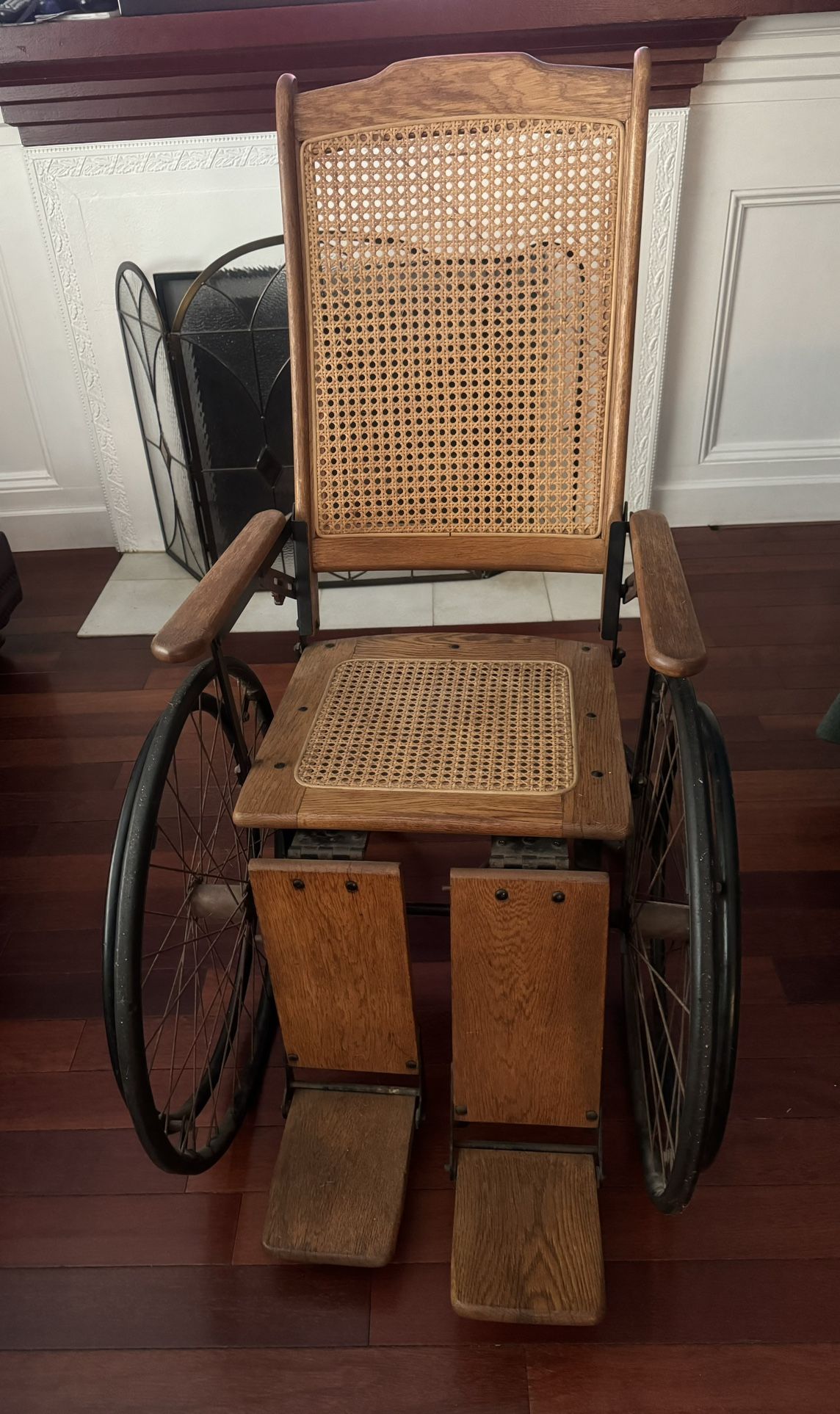 Vintage Wood And Wicker Wheelchair.