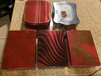 Lot Of 5 Large Rectangle Cookie Tins - Empty 