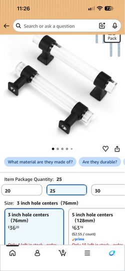 Clear Acrylic Cabinet Pulls with Black Bases – 25 Pack