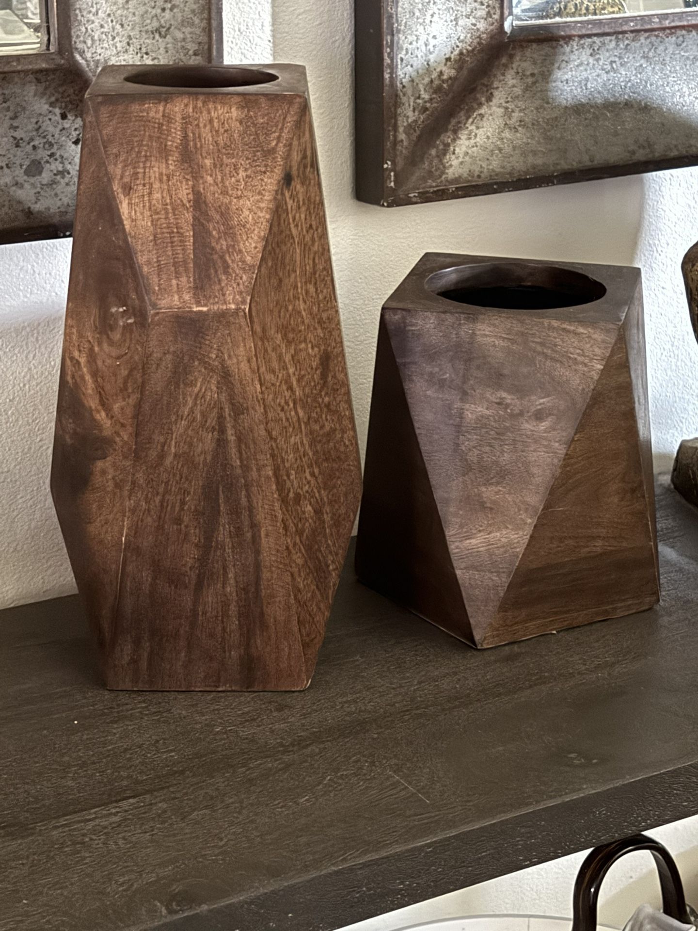 2 Modern / Farmhouse Solid Wood Vases