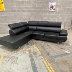 Brand New Black Faux Leather Sectional Sofa 