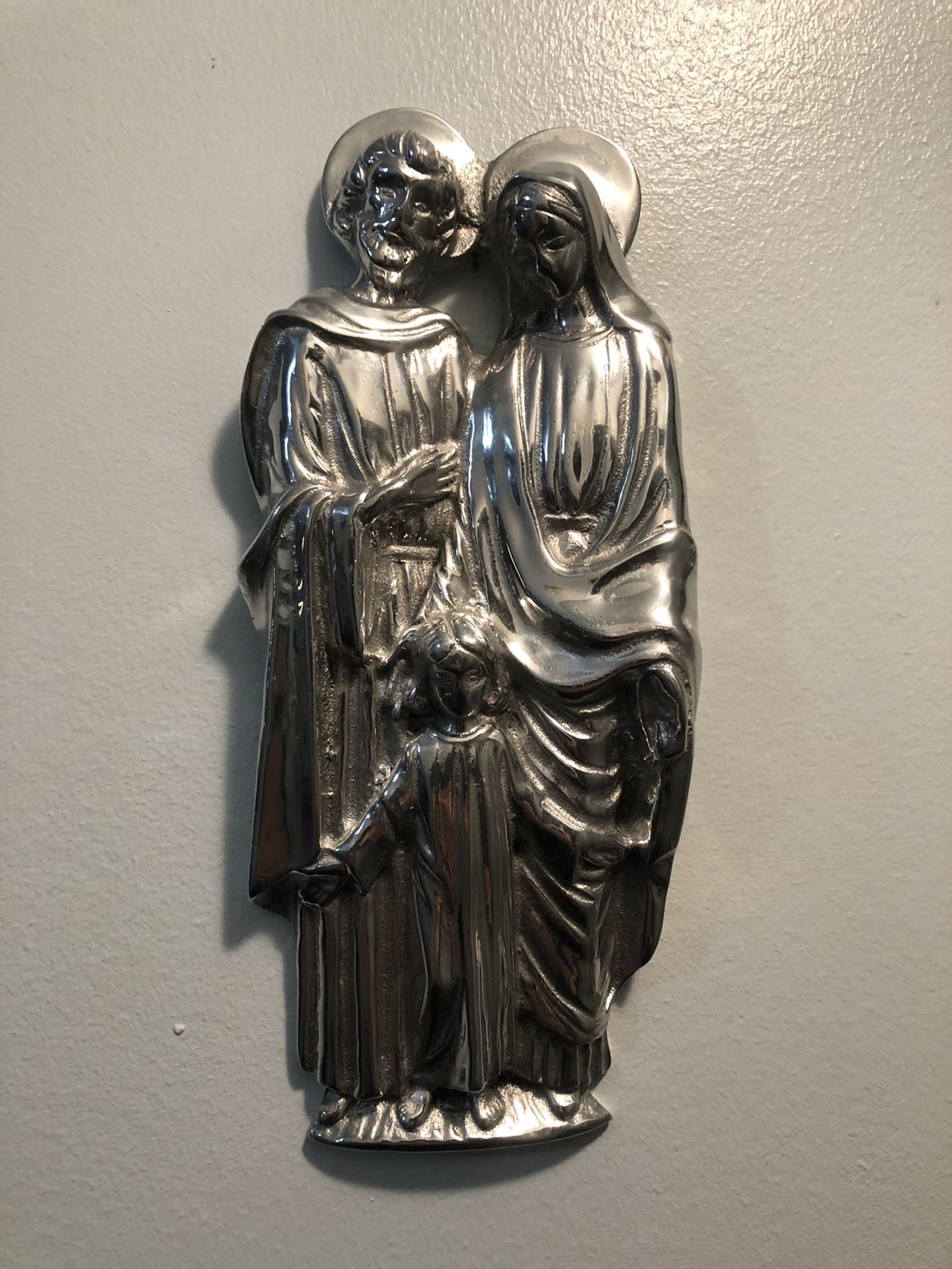 Holy Family - 11” Solid Pewter bas-relief Wall Hanging.
