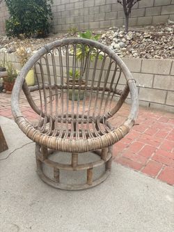 Vintage Rattan Hoop Chair with Round Base