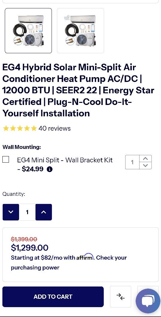 EG4 Hybrid Solar Mini Split Air Conditioner Heat Pump AC/DC 12000