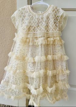 Girls Pearl Princess Dress – Ivory Beaded Bodice, Size 4T-5