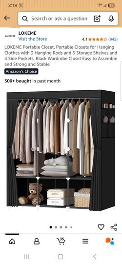 Portable Closet, Portable Closets for Hanging Clothes with 3 Hanging Rods and 6 Storage Shelves and 4 Side Pockets, Black Wardrobe Closet Easy to Asse