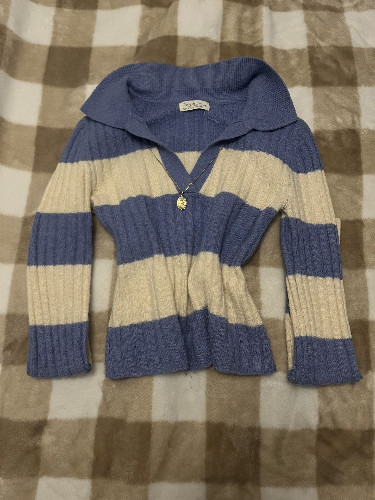 Striped Y2k Cardigan ~ White And Blue