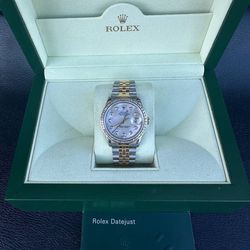 Rolex Datejust 36 36mm Mop diamond dial baguette bezel 18k yellow gold and stainless steel jubilee bracelet