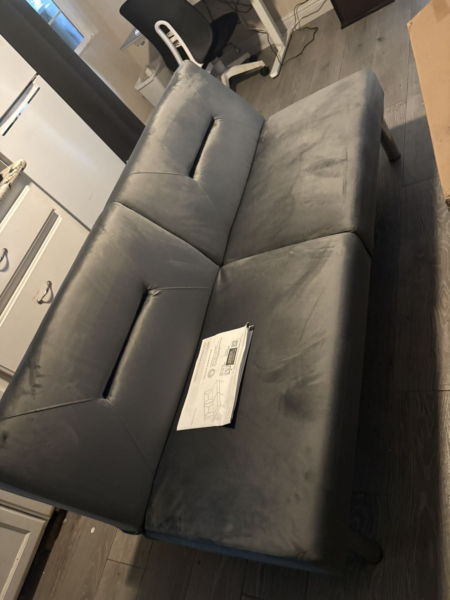 NEW Grey Velvet Futon