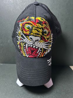 Ed Hardy Black Tiger Graphic Rhinestone Trucker Hat Adjustable One Size