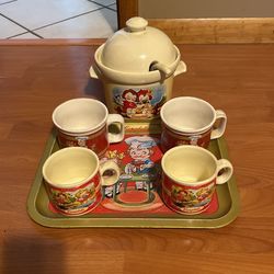 show Antique Campbell Soup Cups Tray And Soup Bowl With Spoon And Lid
