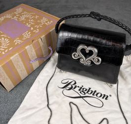 VTG Brighton Amora Clawfeet H2653 Black Leather Handbag w/ Chain in Original Box