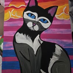 11x15 Cat Painting Original on paper acrylic