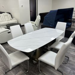 Modern Sintered Stone Dining Table with 6 Chairs