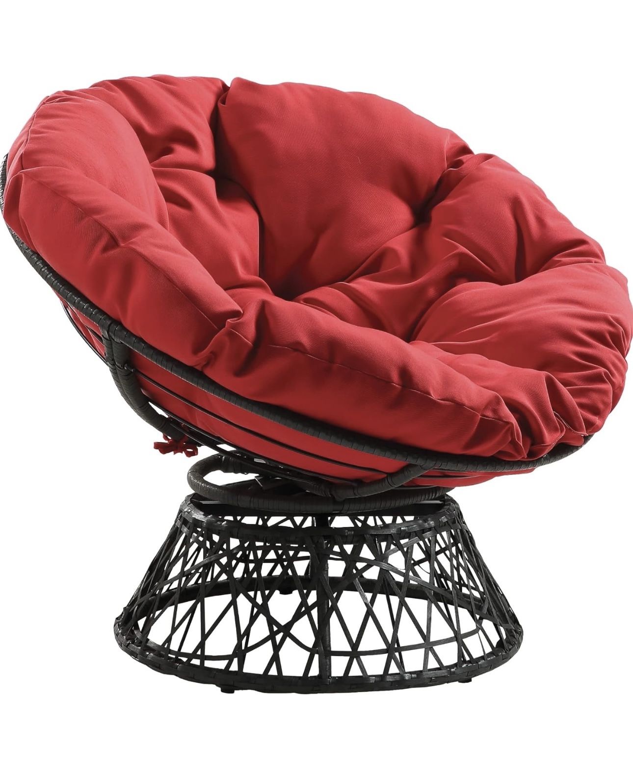 Wicker Papasan Chair with 360-Degree Swivel, Grey Frame with Red Cushion  2 chairs including  Color Grey Frame With Red Cushion M
