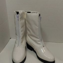 silhouettes white boots 8W womens zip in front winter snow Patentleather 