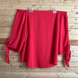 Chico’s Annatto Orange Off Shoulder 3/4 Tie Sleeves Fashion Blouse Top Size 3
