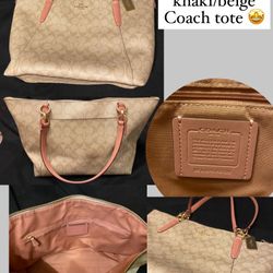 Vintage Coach Khaki/ Beige And Blush Tote