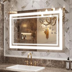 24x36'' LED Bathroom Mirror with Light Dimmable Lighted Vanity Mirror,Wall-Mounted Frameless Anti-Fog Function(Horizontal/Vertical)