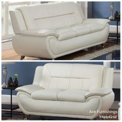 Brand New White Leather Modern Style Sofa & Loveseat