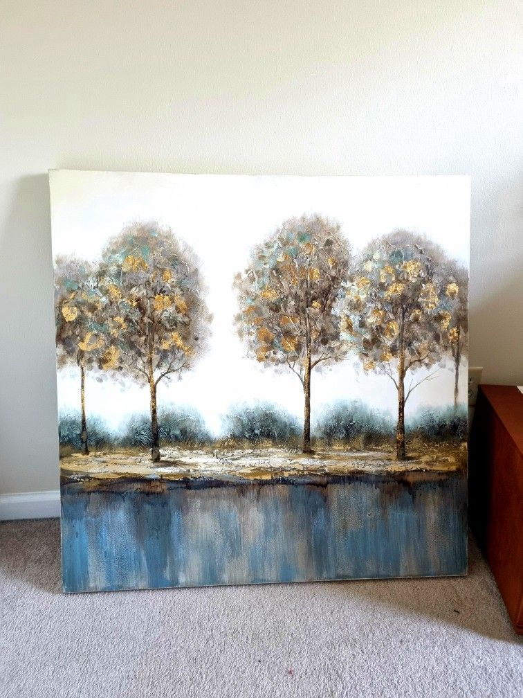 hand-painted large canvas wall art 39×39 in