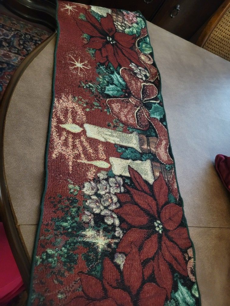 Matching Cross Stitch Christmas Pillow & Runner $25