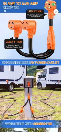RV 30 Amp to 2x30 Amp Power Adapter