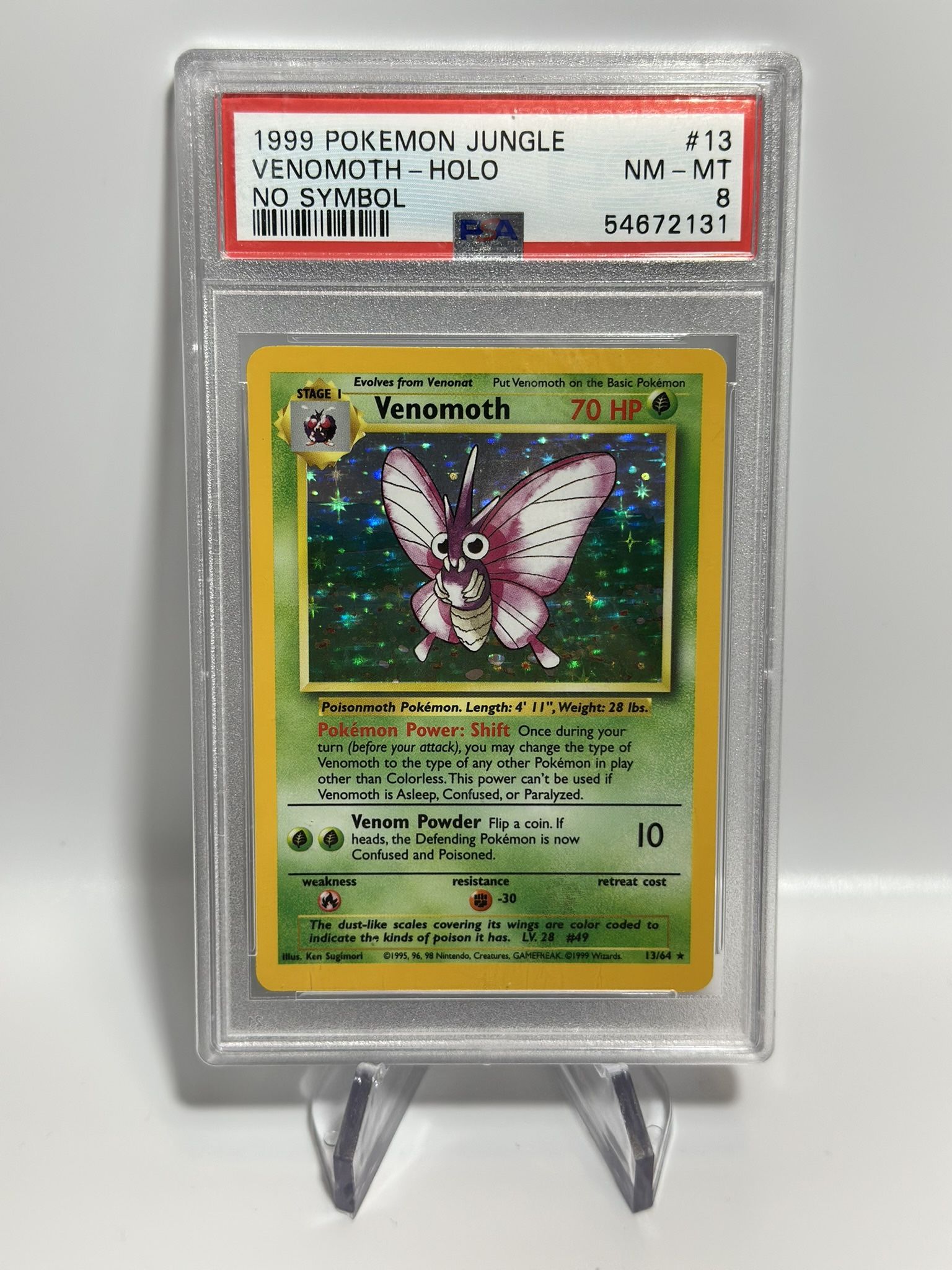 Pokemon Venomoth Holo Rare No Symbol Error #13 Jungle PSA 8