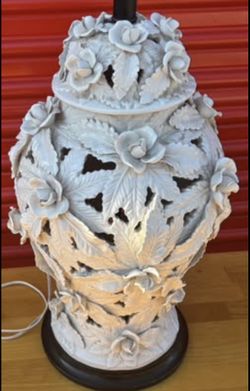 Intricate Vintage Italian Flower Pottery Lamp